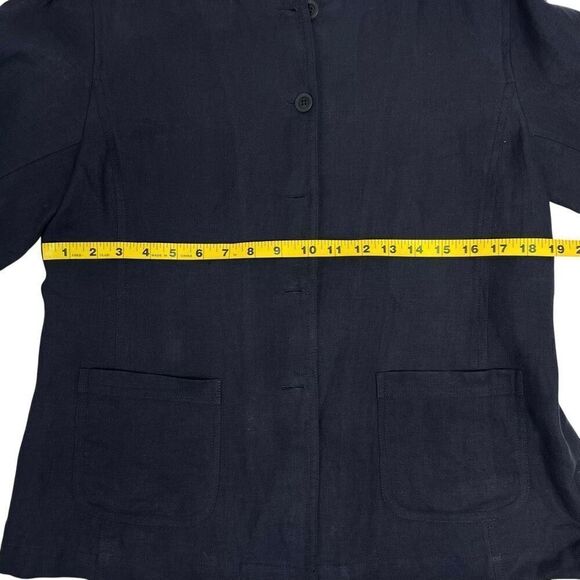Eileen Fisher Womens Linen Mandarin Collar Button Front Coat Navy Blue Medium - Picture 9 of 15